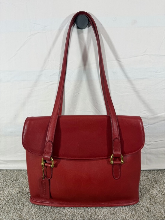 Coach Handbags - Vintage Coach Equestrian Flap Shopper Bag Red Leather 9808 USA 1997